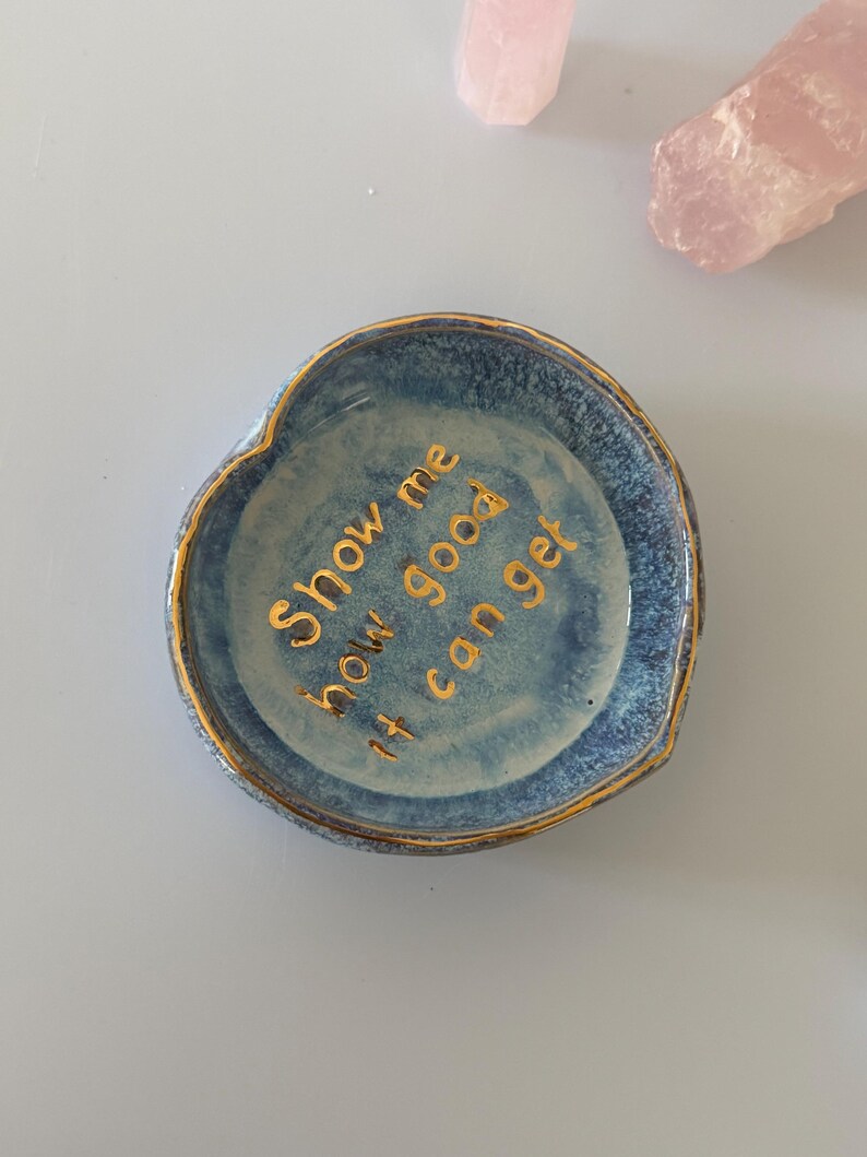 Handmade Ceramic Heart Trinket Dish with Gold Luster Rim Affirmation Bowl image 12