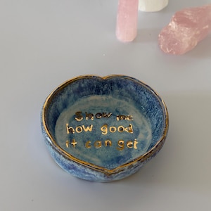 Handmade Ceramic Heart Trinket Dish with Gold Luster Rim Affirmation Bowl image 4