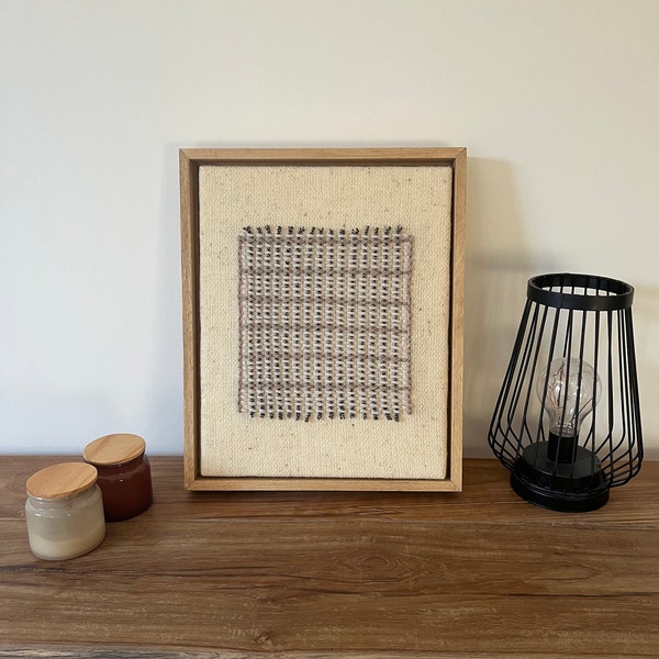 Arte textil enmarcado, bordado moderno, marco flotante, colgante de pared de fibra, colgante de pared textil, minimalista, japonés, escandinavo, abstracto