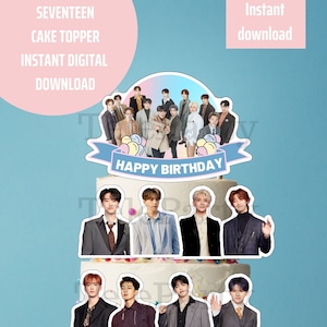 Diecisiete topper de pastel, diecisiete topper de pastel imprimible, suministro de fiesta digital, suministros para fiestas, topper de cupcake, topper de pastel Kpop, diecisiete