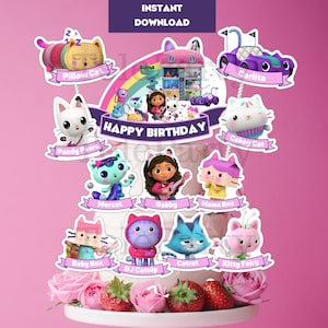 Gabby Dollhouse Cake Topper, Gabby Dollhouse Printable Cake Topper, Digitale Party Supply, Feestartikelen, Cupcake Topper, Verjaardagsfeestje