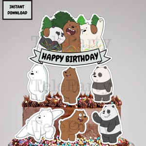 We Bare Bears Cake Topper, We Bare Bears Cake Topper stampabile, Forniture per feste digitali, Forniture per feste, Cupcake Topper, Festa di compleanno