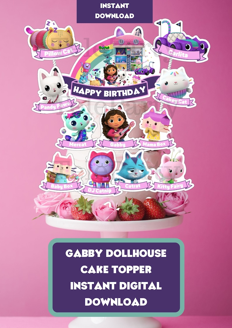 Gabby Dollhouse Cake Topper, Gabby Dollhouse Printable Cake Topper ...