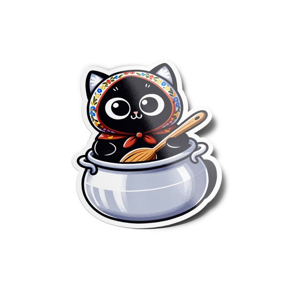 PACK Stickers Chat Noir Babouchka - Illustration Mignonne et Imperméable, Parfait pour les Amoureux des Chats, Décor de Cuisine Original