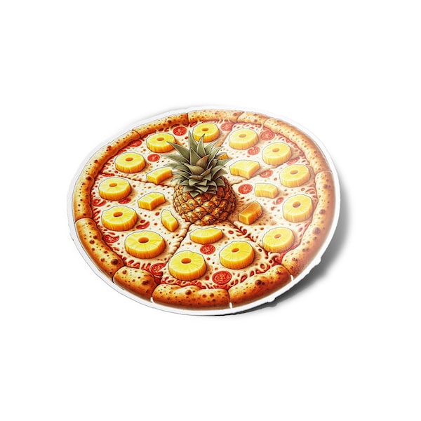Pack AUTOCOLLANTS STICKERS Pizza Ananas - Illustration cuisine Fusion Déco Gourmande Unique Fun drole Vinyle Qualité résistant eau & UV 8cm