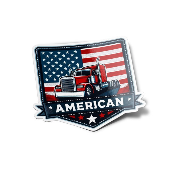 Pack AUTOCOLLANTS STICKERS Vinyle Camion Américain & Drapeau USA - Style Patch Brodé, Résistant à l'Eau et aux Uv die cut Truck route 8cm