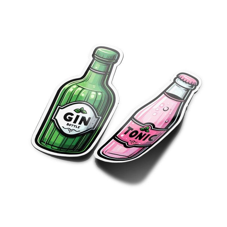 Tonic Sticker STICKERS STICKERS Pack 2 Cute Stickers Gin & Tonic Cocktail Cartoon ...