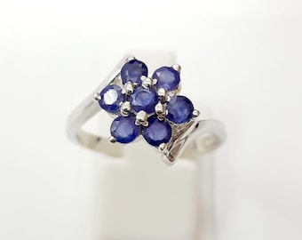 Blauer Saphir Blumenring, Sterling Silber, September Geburtsstein