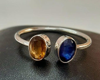 Double birthstone ring custom ring anniversary gift citrine and sapphire ring September November birthstone ring personalised gift