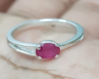 Anillo de rubí de plata esterlina hecho a mano, joyería bohemia con piedras preciosas