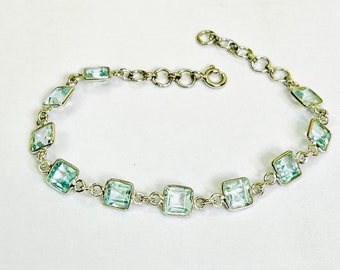 Natural Blue Topaz 18k Gold silver Bracelet, Delicate Bracelet, Blue Topaz tennis, Gift For her, Topaz bracelet, December birthstone, Gifts