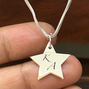 Sterling Silver Star Charm Necklace, Personalized Initial Jewelry