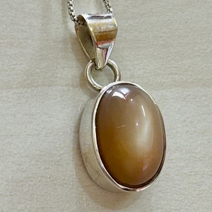 Natürlicher Pfirsich Mondstein Anhänger, 925 solid Silber Anhänger Halskette, Birthstone Schmuck, Frauen Geschenk, großer Stein Anhänger, Geschenk für sie