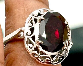 Anillo de plata de ley 925 con granate natural, piedra natal de enero