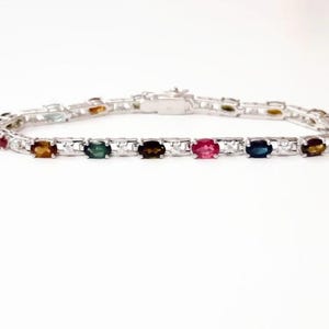 Natural Multi Colour Tourmaline Handmade Bracelet,925 Sterling Silver Bracelet, October Birthstone,Tourmaline jewelry,Delicate bracelet,Gift