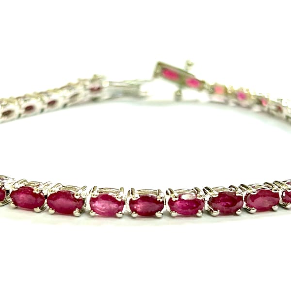 Natural Ruby Handmade Sterling Silver Tennis Bracelet, AAA QUALITY Natural Ruby Bracelet, Ruby Gemstone Tennis Bracelet, Gift for her, Gifts