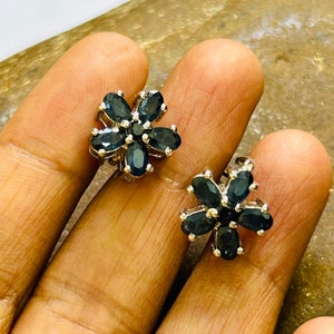Silver Blue sapphire stud earrings | blue sapphire earrings | sapphire stud earrings