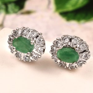 Natural Emerald Studs Earrings,May Birthstone,Emerald cluster Solid Silver Earrings,Statement Earring, Gift for her,Delicate Earrings,Gift