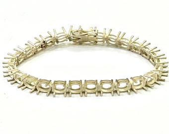 Semi Mount Sterling Silver Tennis Bracelet Oval 6x4mm, Handmade Setting Bracelet, Without stone Blank Bracelet, Semi mount Bracelet, Gifts