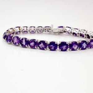 Natural amethyst Sterling Silver tennis bracelet | Anniversary  bracelet for women | Amethyst tennis bracelet | delicate bracelet |Gift her