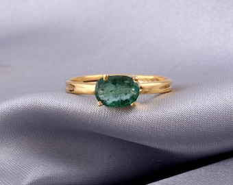 Anillo solitario de esmeralda natural, joyería de plata de ley con piedra natal de mayo