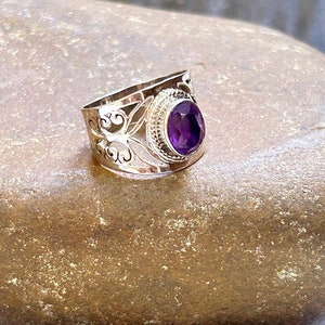 Vintage Style Ring For Men , Silver Handmade  Amethyst Ring For Men, Wide band ring for men, Rings for men, Men’s silver ring, gift for dad