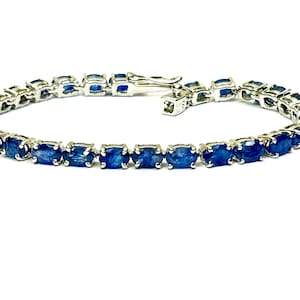 Natural Sapphire Silver Bracelet,Blue Sapphire Tennis Bracelet 925 Sterling Silver September Birthstone Gemstone Tennis Bracelet,Gift women
