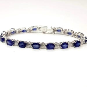 Blue Sapphire Bracelet, Natural Blue Sapphire Tennis Bracelet, Blue sapphire Sterling Silver Bracelet,Women Bracelet,Gift For Her, Delicate