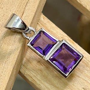 Natural Amethyst Square purple Pendant,Amethyst 925 solid Sterling Silver Pendant, February birthstone, Unique Delicate Pendant for Womens
