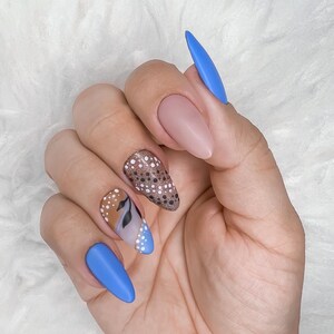 Blue and Brown Onyx - Luxury Gel Press On Nail Set