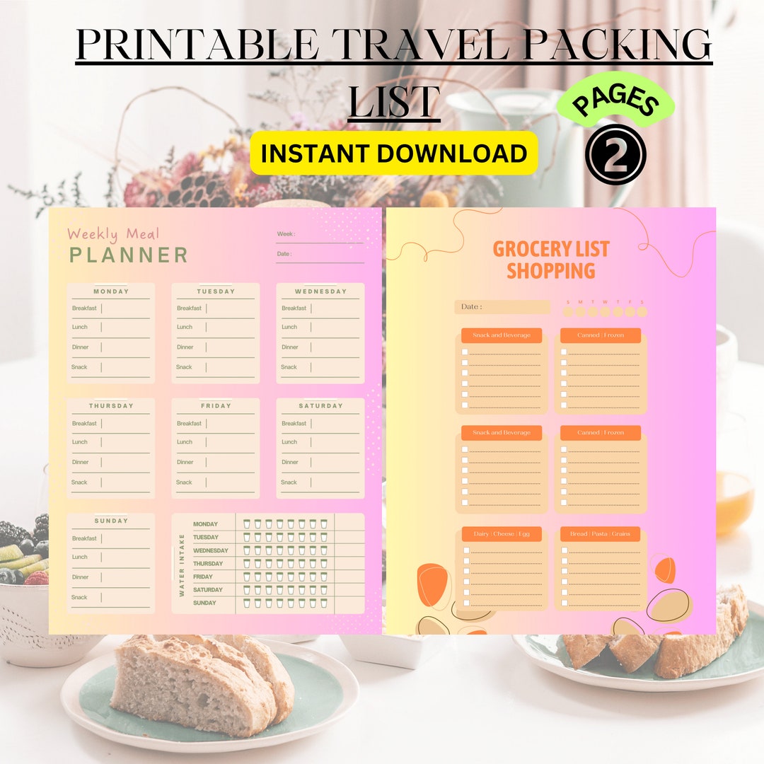 Weekly Meal Planner Landscape Printable, Grocery List Printable, Meal ...