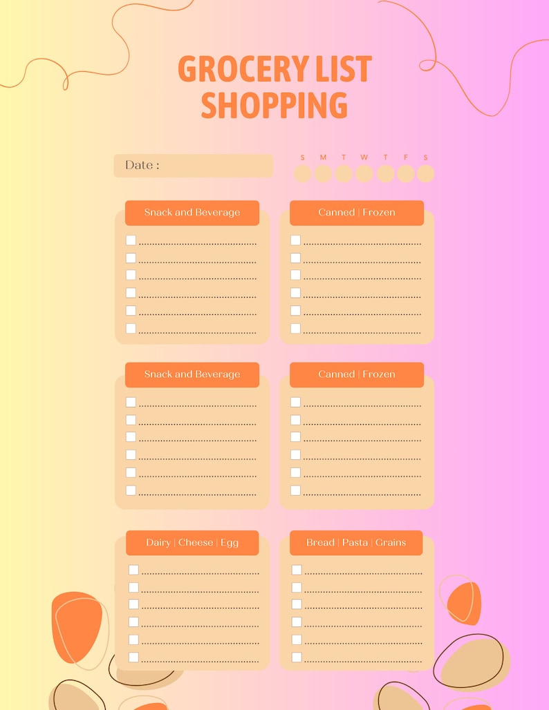 Weekly Meal Planner Landscape Printable, Grocery List Printable, Meal ...