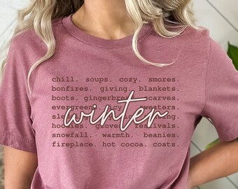 Winter Words Shirt, Womens Winter Tshirt, Hello Winter Shirt, Cute Winter Shirt, Cozy Shirts, Happy Winter Shirt, Winter Graphic Tees