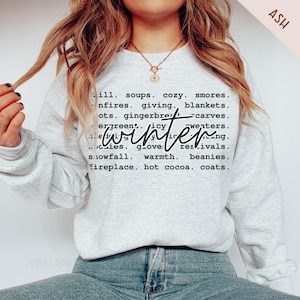 Camisa de inverno, moletom aconchegante, gola redonda de inverno, camisa Hello Winter, camisa fofa de inverno, camisas aconchegantes, camisa Happy Winter, camisetas gráficas de inverno