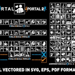 Portal und Portal 2 Symbole, Logos, Warnpiktogramme Vektor Pack