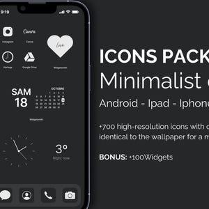 700+ Dark iOS Icons | Minimal Aesthetic Icon Pack + Widgets + Wallpapers | iPhone & Android Home Screen Customization