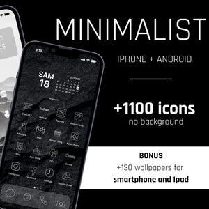 Custom Minimalist iPhone Icons Pack | 1100+ iOS 14-18 App Icons | BONUS : 130+ Aesthetic Wallpapers | Black and White iPhone Theme Pack