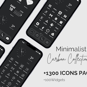 Más de 1300 iconos minimalistas oscuros para iOS: estilos finos y estándar, widgets y fondos de pantalla | Personalización de iPhone y Android