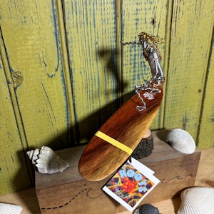 Handmade Paduk Wood Surf Art: Wahine Dashboard Hula Dancer Candy Cane Paduk