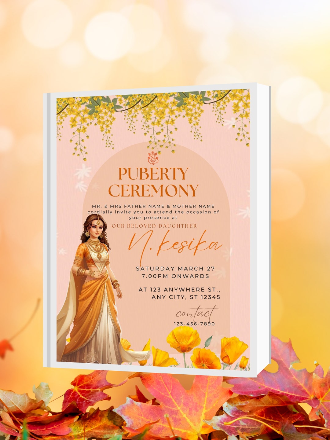 Half Saree Ceremony Invitation & Puberty Ceremony Invitation Digital