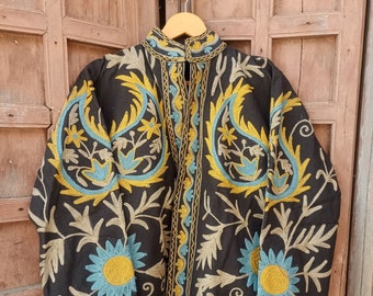 Veste manteau, tenue de soirée, manteau femme, veste brodée Suzani faite main, veste courte Suzani, veste Suzani en tissu, peignoir, cadeau pour elle manteau,