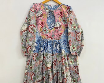 New Patch Work Collection Voile Cotton Dress, Organic Cotton Gown Women&#39;s Party Wear Long Dress, Beach Cover Up Dress Floral Print Dress Etc