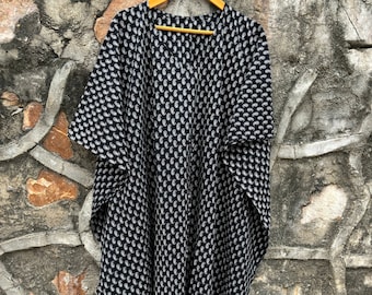 Hand Block Print Cotton Caftan Dress: Floral Beach Cover Up, Plus Size