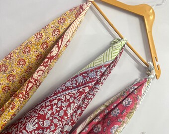 Handmade Floral Print Cotton Sarong: Indian Block Print Beach Scarf