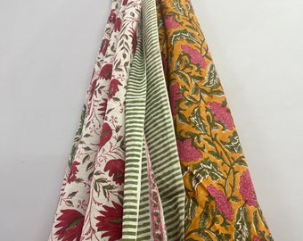 Cotton Boho Scarf: Floral Block Print Beach Sarong