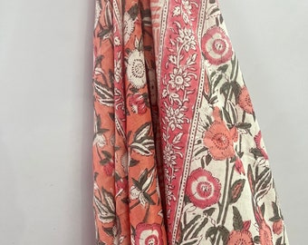 Floral Block Print Cotton Sarong: Boho Beach Cover Up Scarf