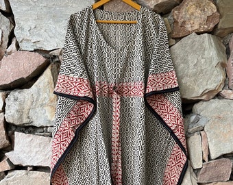 Beautiful Bagru Printed Caftan Dress Women Party Wear, Soft Indian Cotton Hand Block Print Long Caftan Dress, Beach Bikini Cover Up Gown,