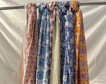Handmade Indian Cotton Sarong: Floral Block Print Beach Cover-Up