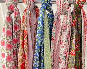Indian Hand Block Print Cotton Sarong: Floral Beach Scarf