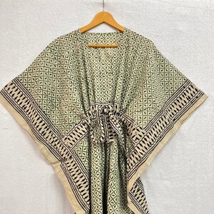 Bagru Print Cotton Kaftan: Hand Block Floral Beach Cover Up